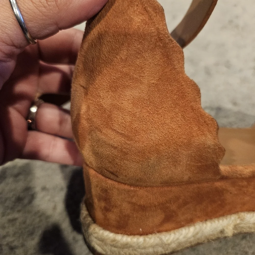 Chloé Lauren Womans Tobacco Suede Espadrille Wedge Designer  Sandals 38